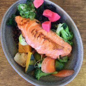Gluten-free salmon entree from M Cafe